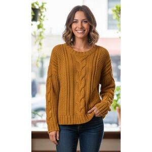 Aeropostale Mustard Yellow Chunky Knit Slightly Cropped Sweater